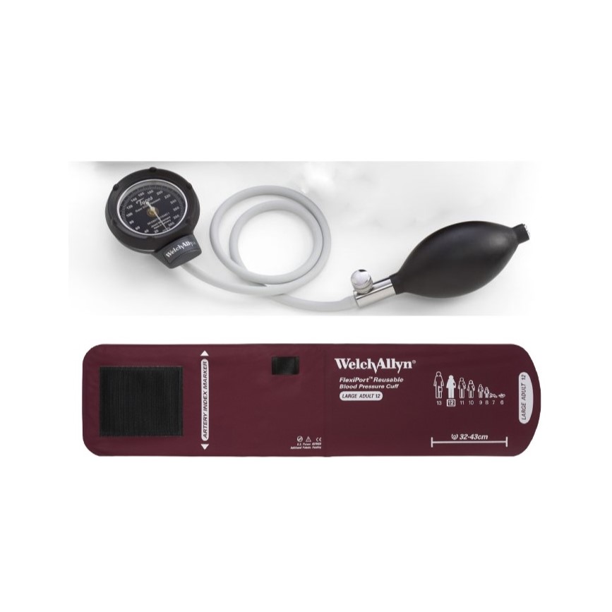 Sphygmomanometer Aneroid Tycos DS48 Pocket w/ DuraShock Gear-Free Tech, Jewel Movement, Laser Engraved Dial, Premium Inflation Bulb & Valve, Zipper Case, Size-12 Large Adult, FlexiPort Reusable, 2-Tube Cuff (1/EA) by Hillrom/Welch Allyn  ID 5090-41